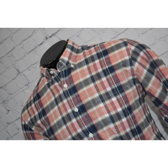 J Crew Summer Dress Shirt Button Up Men Size Medium Summer Plaid Blue Pink - Picture 1 of 6